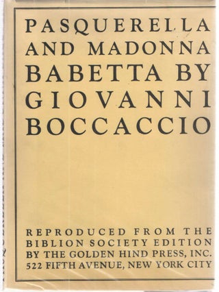 Item #35075 Pasquerella and Madonna Babetta. Giovanni Boccaccio