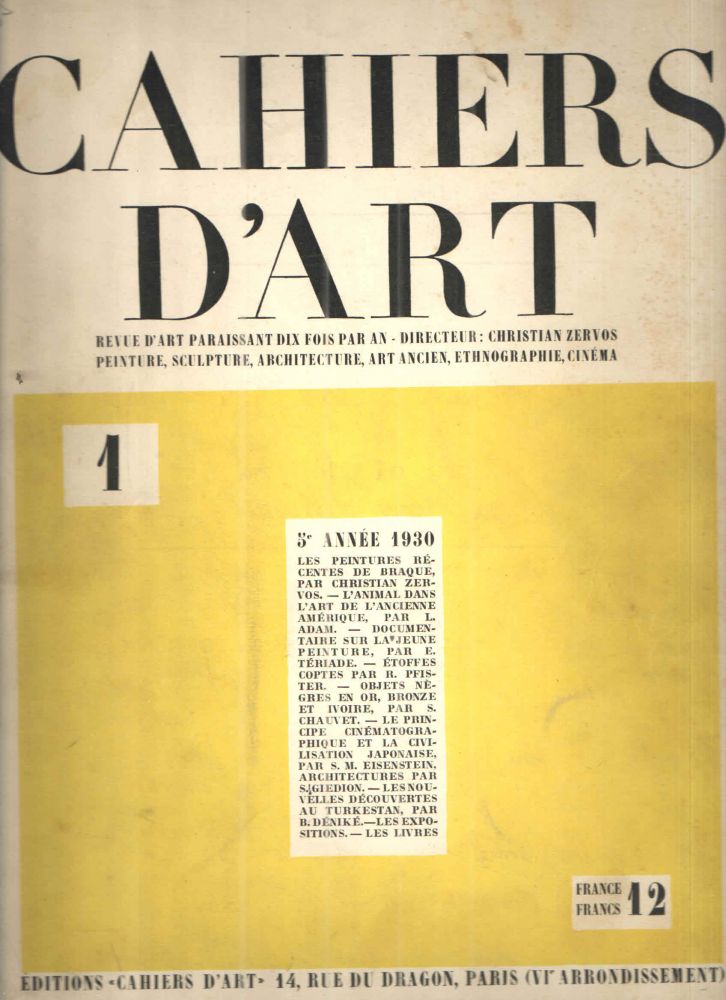 Item #41927 Cahiers D'Art Annee Cinquieme Annee 1930. Christian Zervos.