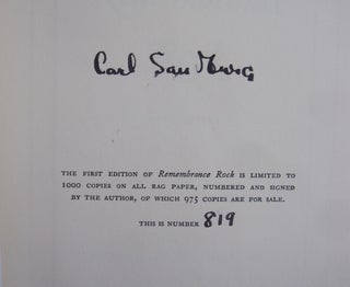 Item #55635 Remembrance Rock [Two volume limited edition]. Carl Sandburg