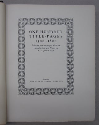 One Hundred Title Pages 1500-1800.