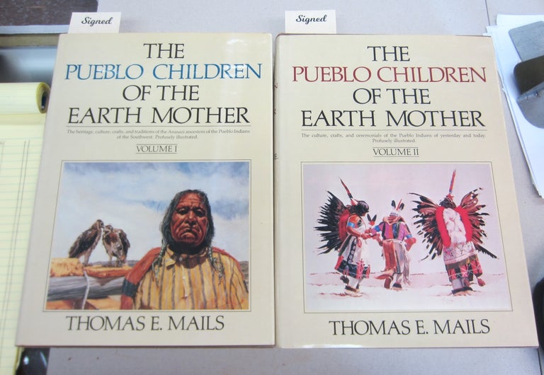 Item #65580 The Pueblo Children of the Earth Mother Two Volume set Signed with original drawings. Thomas E. Mails.