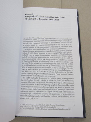 Sergei Vinogradskii and the Cycle of Life : From the Thermodynamics of Life to Ecological Microbiology, 1850-1950.