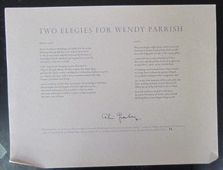 Item #71592 Two Elegies for Wendy Parrish. Alvin Greenberg