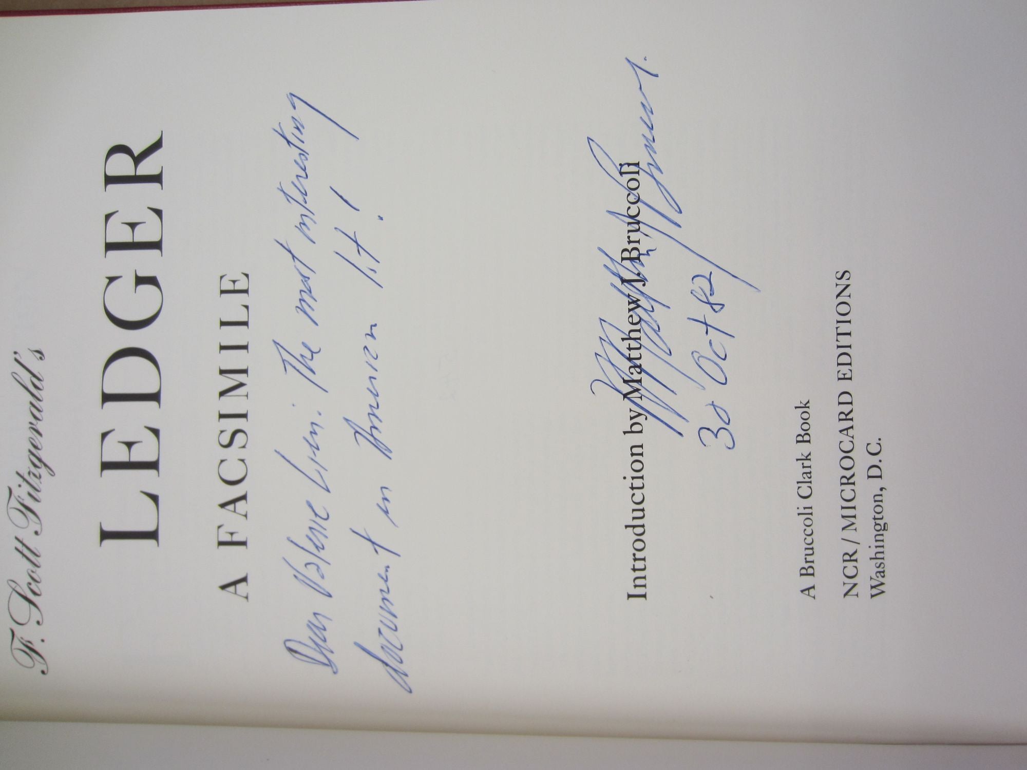 Bruccoli F. Scott Fitzgerald's Ledger, A Facsimile | F. Scott Fitzgerald, Mathew ...