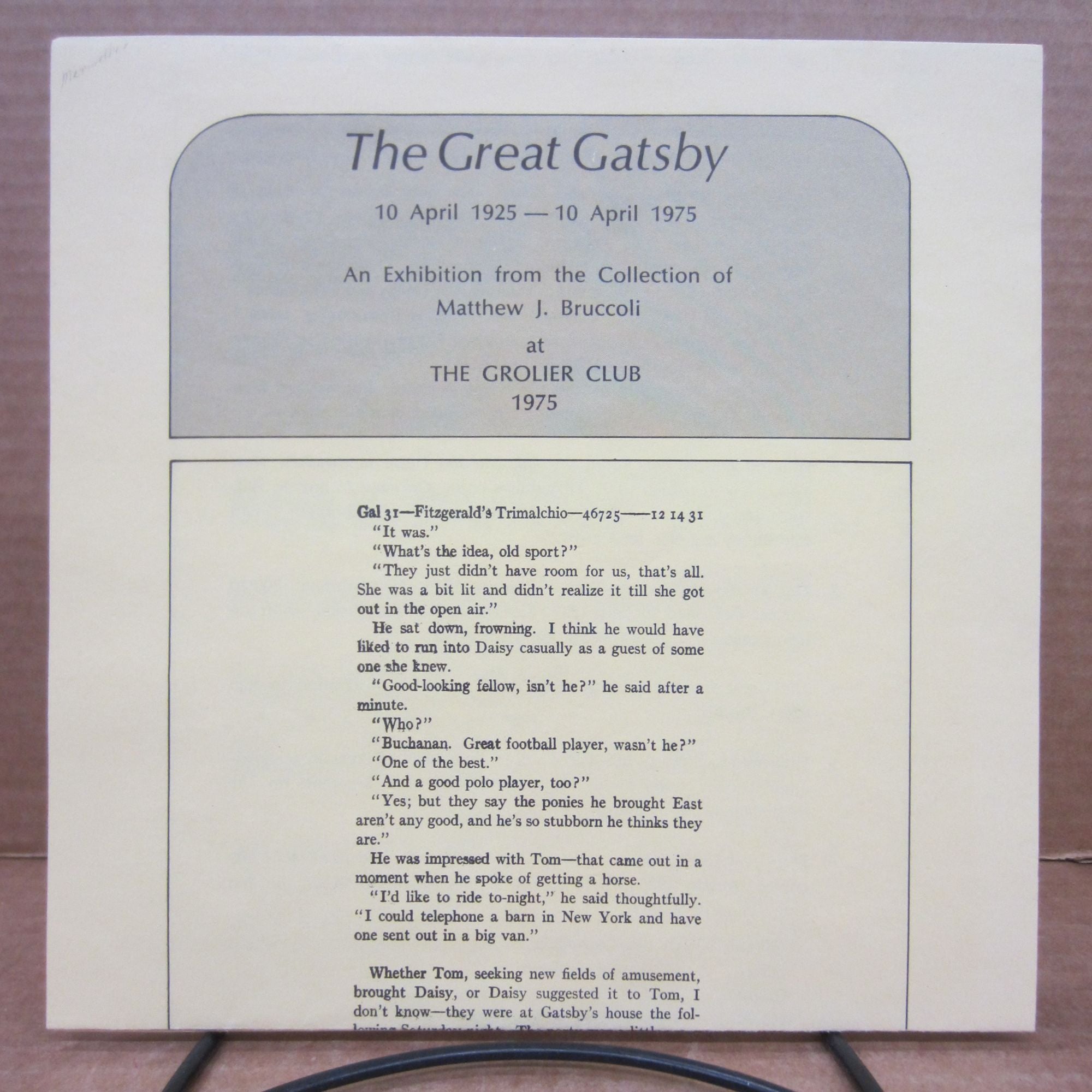 Bruccoli Exhibition Poster for The Great Gatsby 10 April 1925 - 10 April 1975 ...