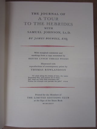 The Journal of A Tour to the Hebrides with Samuel Johnson.