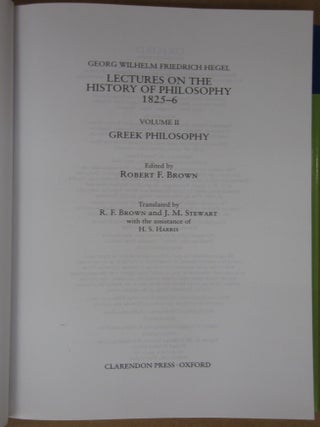 Lectures on the History of Philosophy 1925-6 (3 volume set): Vol I: Introduction and Oriental Philosophy, Vol II: Greek Philosophy, Vol III: